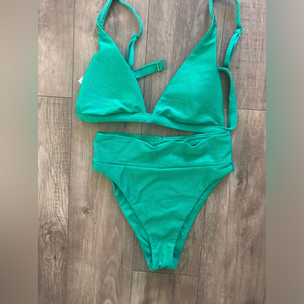 aerie Emerald Ribbed Triangle Bikini Top